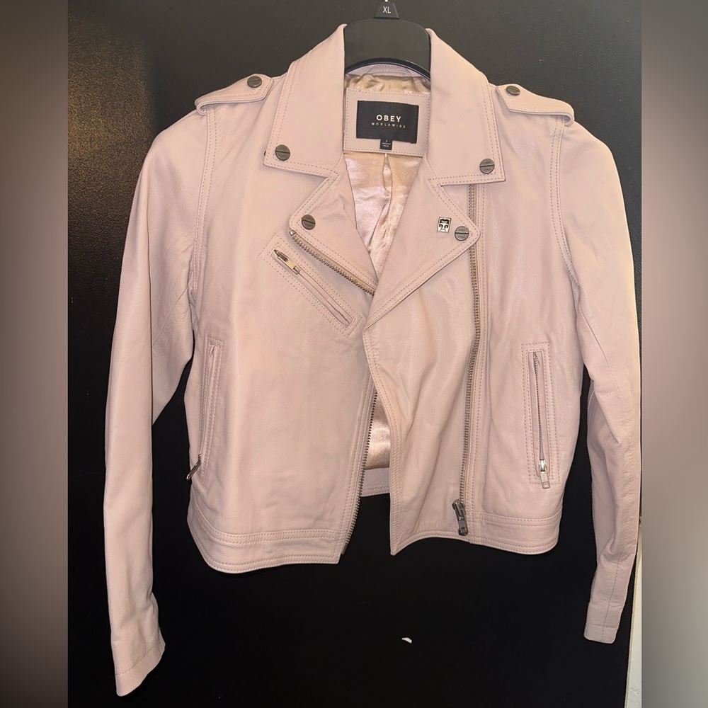 Pink Obey leather jacket